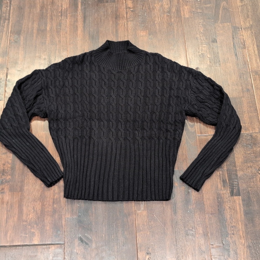 Jason Wu Black Cable Knit Mock Neck Sweater‎ Women's Size Medium Soft Classic